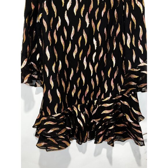 Saloni Black & Metallic Patterned Ruffle Hem Long Sleeve Back Zip Closure Women' - Picture 4 of 11